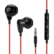 In-Ear Headphones Headset AUX 3.5 mm Jack with Microphone Compatible with iPhone, Samsung Galaxy, Huawei, Sony Xperia, LG, BlackBerry, Asus, Nokia, HTC, etc. in Red / Black