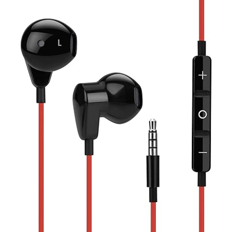 In-Ear Headphones Headset AUX 3.5 mm Jack with Microphone Compatible with iPhone, Samsung Galaxy, Huawei, Sony Xperia, LG, BlackBerry, Asus, Nokia, HTC, etc. in Red / Black