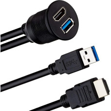 LBSC USB 3.0 & HDMI Flush Cable, USB Flush Dashboard Cable, Male to Female Extension Code for Car, Truck, Boat, Motorcycle Dashboard (6F/2M)