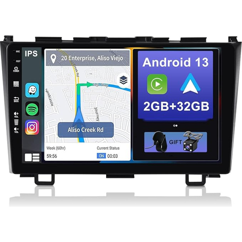 YUNTX Android 13 Car Radio for Honda CRV (2007-2011) [Integrated CarPlay/Android Car/GPS]-9 Inch IPS 2.5D Touchscreen Free Camera DAB/Steering Wheel Control/MirrorLink/Bluetooth 5.0/WiFi/USB/4G