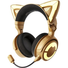 YOWU RGB Cat Ear Headphones 4, Upgraded Wireless and Wired Gaming Headset with Attachable HD Microphone, Active Noise Reduction (4, Gold)