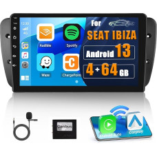 8 Core Android Car Radio with Wireless Carplay Android Car Radio with Sat Nav for Seat Ibiza MK4 2009-2013 9 Inch Touch Display Radio with WiFi/GPS Bluetooth FM/RDS