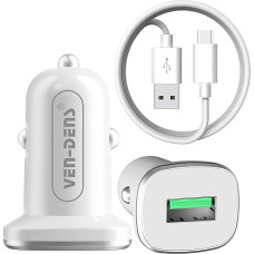 VEN-DENS Car Charger for Samsung Galaxy A13 / A13 5G / A23 / A23 5G / A33 5G / A53 5G / A73 5G / USB Port 18W Fast Car Charger Adapter USB Car Charger with 1 Metre Type C USB C Charger Cable White