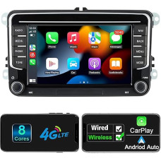 Android Car Radio with Navigation Screen for VW Golf 5 6 Seat Passat, 8-Core 4GB + 64GB Wireless Android Car Carplay VW Radio, 7 Inch VW Polo T5 Radio Bluetooth RDS FM GPS WiFi