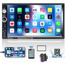 CAMECHO Car Radio 2 DIN with Bluetooth Mirror Link for Android/iOS 7 Inch HD Touchscreen Car Radio Bluetooth Hands-Free Kit Double DIN with FM Radio AUX USB SD EQ Rear Camera Steering Wheel Control