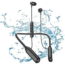 SOPPY Neckband Earphones, Bluetooth 5.3 Wireless In-Ear Headphones with Microphone, IPX6 Sports Earbuds Wireless for Running, Magnetic Headset, Lightweight Earphones with 120 Hours Playtime - Black