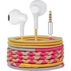 URIZONS Colourful Braided Wired Headphones - Wired In-Ear Headphones with Tangle-Free Microphone for iPhone for Kids