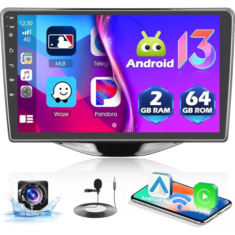 [2+64G] Hikity Android 13 Car Radio with Sat Nav for Toyota Aygo Peugeot 108 Citroen C1, Wireless CarPlay Android Car, 9 Inch GPS Radio with Screen Bluetooth RDS WiFi Reversing Camera