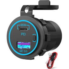 Povxlum USB Socket for Laptop USB C Car Charger Socket 65W PD 12V Multi Port Outlet Waterproof Adapter for Car Boat Truck