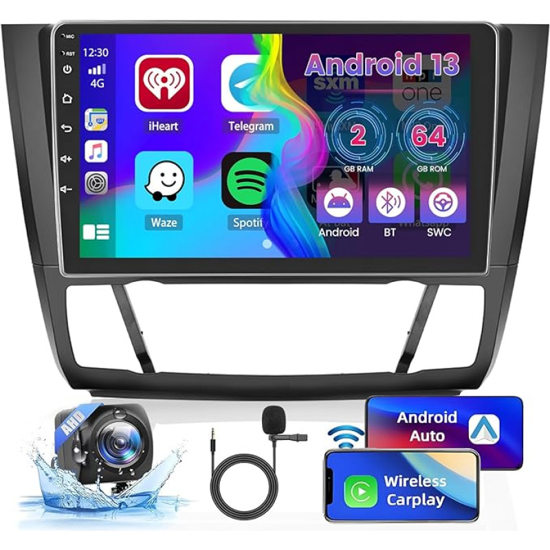 [2+64GB] Android 13 Car Radio, for BMW Series 1 E81 E82 E87 E88 2008-2012 Radio, CarPlay Android Car Wireless, 9 Inch Screen Car Radio, Bluetooth, GPS Navigation WiFi EQ FM RDS SWC USB, Reversing