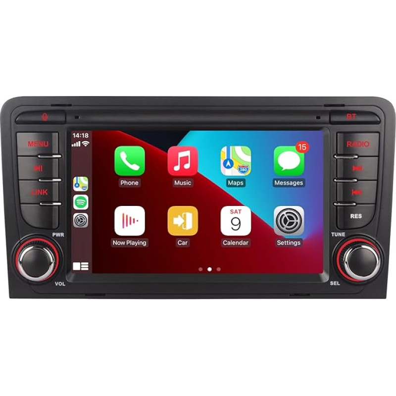 Aphrfamma High Power Double DIN Car Radio Compatible with Wireless Carplay Android Car for Audi A3 with 7 Inch IPS Bluetooth/FM/AM Radio/USB/EQ