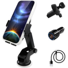 iWotto 18W - Wireless Car Charger with Quick Charge - Automatic Sensor and Compatible with iPhone and Other Mobile Phones - Suction Cup Mount and Air Vent Bracket