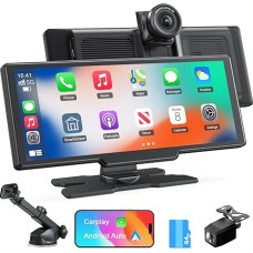 9'' Apple Carplay Wireless Autoradio, 4K Dashcam, 1080P Rückfahrkamera, Sprachsteuerung, Touchscreen, Android Auto, GPS Navigation, Bluetooth Radio, Mirror Link/AUX/FM/mit 64GB SD Karte