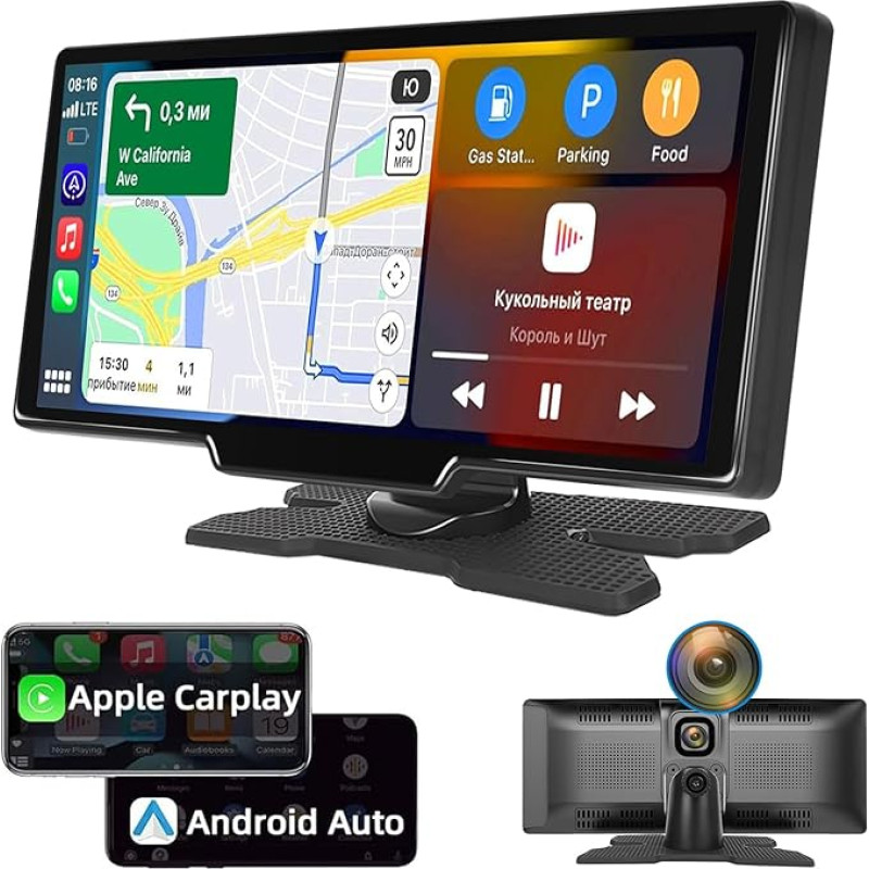 Wireless Apple Carplay Android Car Portable Car Radio - 9.3 Inch Touchscreen Radio Built-in Camera - FM Bluetooth Voice Control