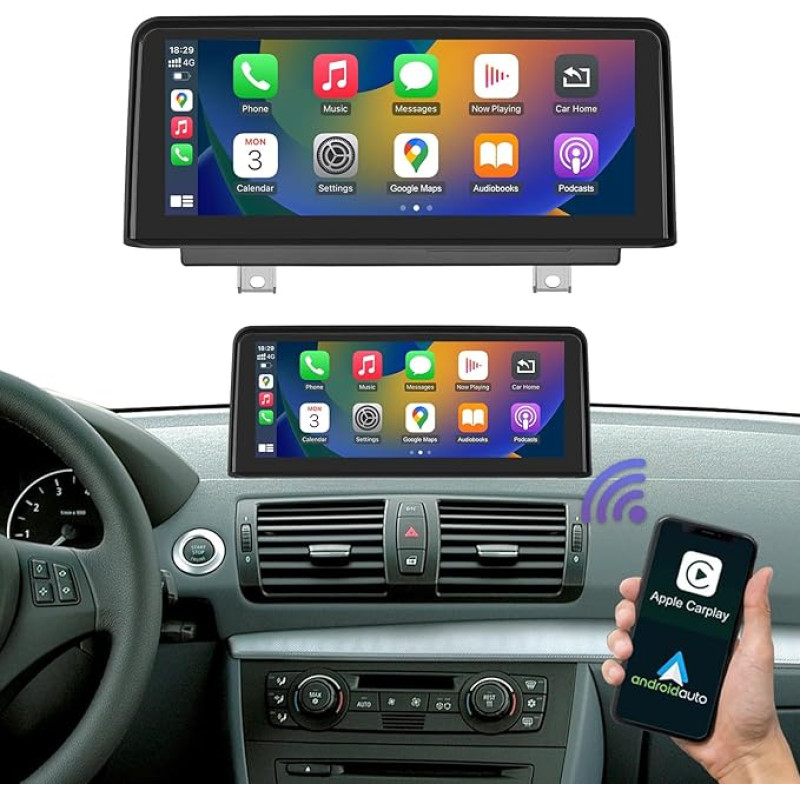 Road Top 10.25 Inch Car Radio Wireless Carplay Android Car for BMW 1 Series E81/E82/E87/E88 2004-2008 Year with CCC System, Support Mirror Link/Navigation