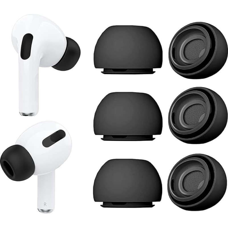 Wiki VALLEY 3 Pairs Earbuds for Airpods Pro 2nd Gen and Airpods Pro, Silicone Earbuds Replacement for Apple Airpods Pro EarBuds with Noise Cancelling (Fits in Charging Case), S/M/L, Black