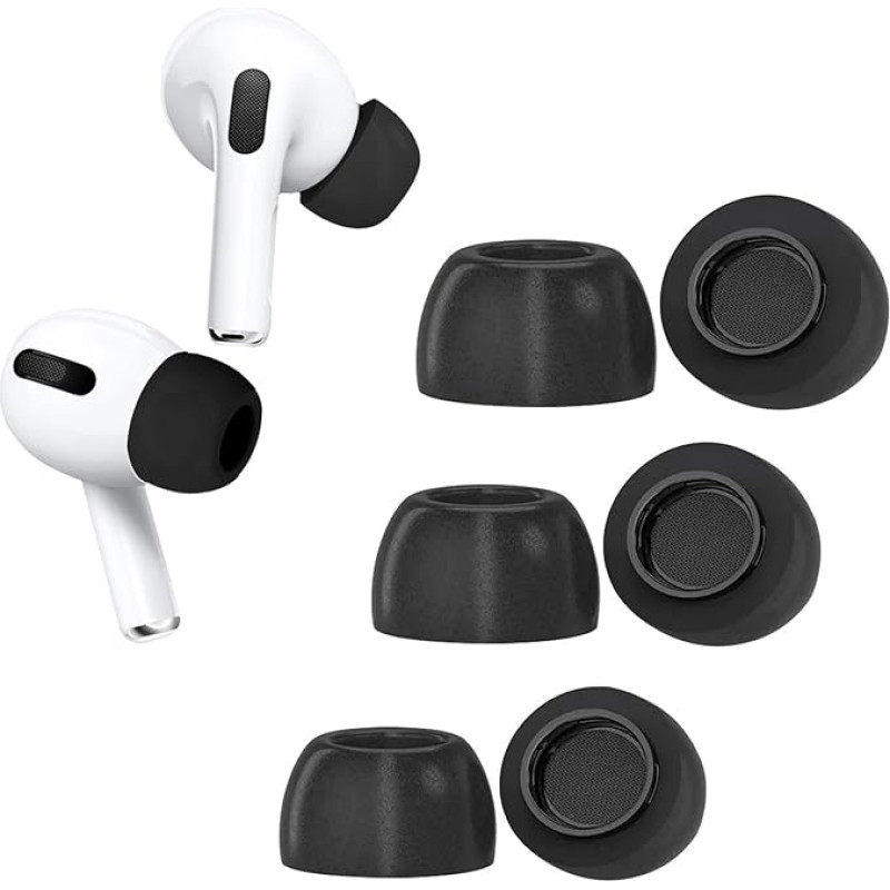 Memory Foam for Airpods Pro with Noise Reduction Hole, Durable, 3 Pairs Soft Earbuds for AirPods Pro, Suitable for Charging (S/M/L, Black)