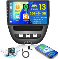 2+64GB Android 13 Car Radio for Toyota Aygo/Peugeot 107/Citroen C1 2004-2014 Radio Wireless Carplay Android Car, 10.1 Inch IPS Touch Screen Radio with Rear View Camera, Bluetooth, Navi, WiFi, DSP