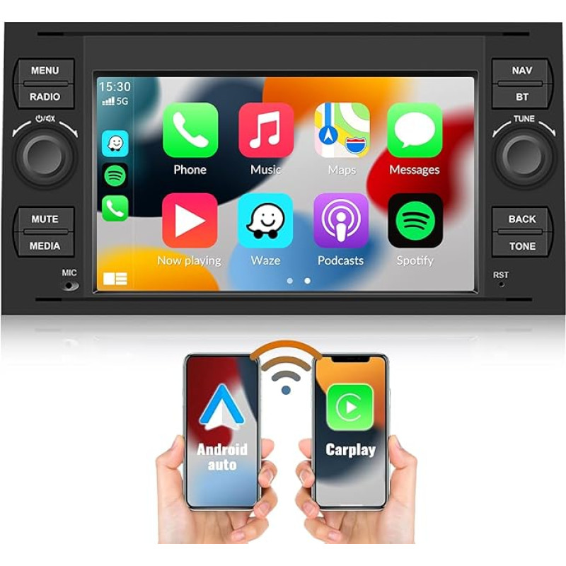 [2+64GB] SIXWIN Android 13 CarPlay Android Car Mirrorlink Car Radio for Ford C-Max/Galaxy/Connect/Kuga/Fiesta/S-Max/Focus/Transit/Fusion/Mondeo, 7 Inch Touchscreen with GPS Bluetooth WiFi HiFi FM RDS