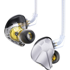 EZ EAR In-Ear Monitor CCZ BC04 HiFI Earphones DD & BA Dynamic Drivers Rich Details Cable Earphones IEM Deep Bass with 2 Pin Removable Cable for Phone PC Music Games (Silver, No Microphone)