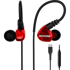 MOXKING Running Sports Earbud Headphones Wired Over Ear In-Ear Headsets Noise Isolation Waterproof Earbuds Enhanced Bass Stereo Earphones with Microphone and Remote for Running (Red Type C)