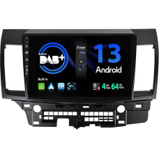 SXAUTO Built-In DAB Android 12 IPS Car Radio for Mitsubishi Lancer (2010-2016) - Built-in Carplay/Android Car - Camera + Mic - 4G + 64G - 360-CAM Steering Wheel Control Fast Boot WiFi - 2 DIN 10.1