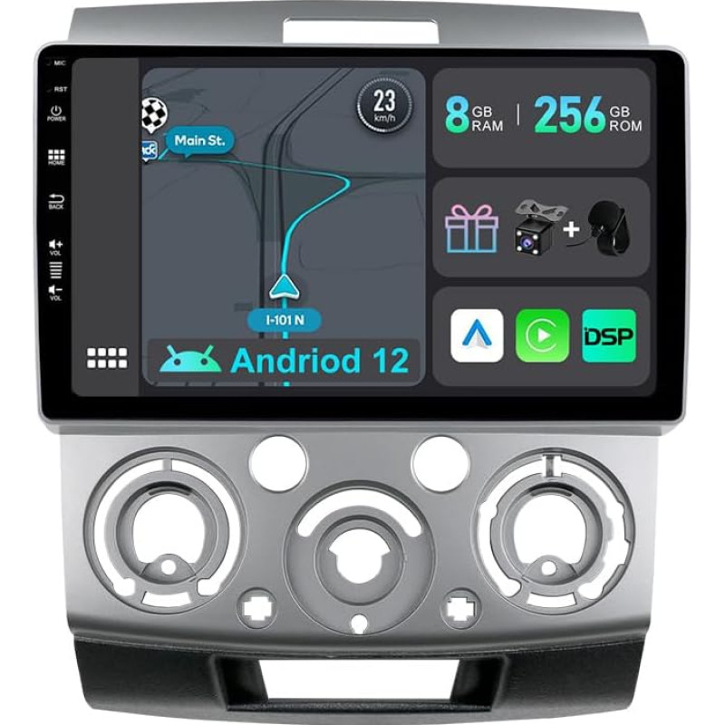 YUNTX [8GB+256GB] Android 12 Autoradio für Ford Ranger/Mazda BT50 (2006-2011)-[Integriertes CarPlay/Android Auto/DSP/GPS]-9” IPS Touch Screen-CAM+MIC-DAB/Mirror Link/Bluetooth 5.0/AHD/360 Kamera