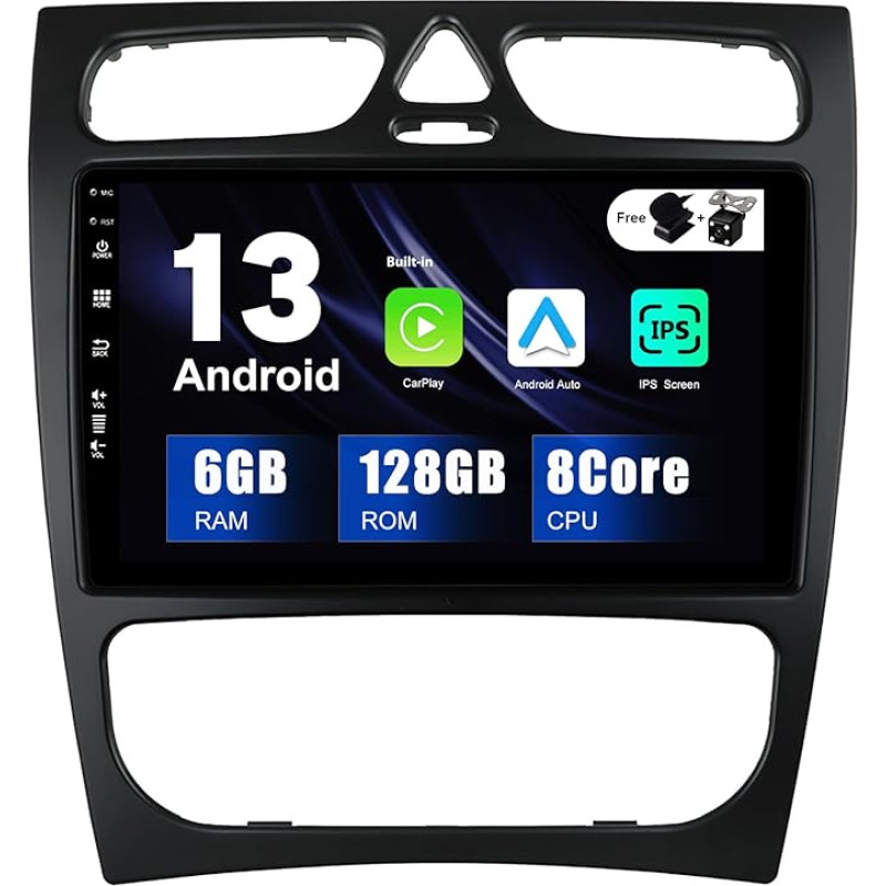 SXAUTO - 6G+128G - Android 12 IPS Car Radio for Benz C/CLK Class C-Class W203 (2000-2004) - Built-in Carplay/Android Car/DSP - LED Camera + MIC -DAB Steering Wheel Control Fast-Boot 360-CAM - 2 DIN 9