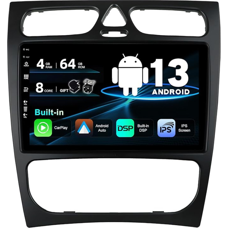 BXLIYER Android 12 IPS Car Radio Suitable for Benz C/CLK Class C-Class W203 (2000-2004) - Built-in Carplay/Android Car/DSP - LED Camera + MIC - 4G + 64G - DAB 360-Camera SWC Fast-Boot WiFi -2 DIN 9