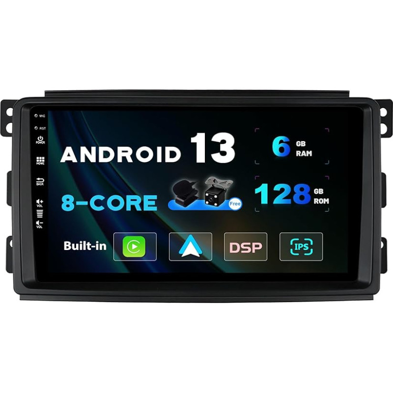 SXAUTO Android 13-6G+128G - IPS Car Radio Suitable for Benz Smart Fortwo 451 (2005-2010) - Wireless Carplay/Android Car/DSP - Camera + MIC - DAB Steering Wheel Control AHD Fast Boot 360-Cam - 2 DIN 9