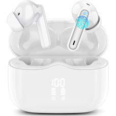 Xinwld Bluetooth Headphones, Wireless Bluetooth 5.3 In-Ear Headphones with 4 ENC Noise Cancelling Mic, Wireless Headphones Immersive Deep Bass, IP7 Waterproof Earphones, LED Display, 40 Hours, White