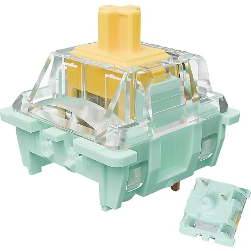 GUYEKS Gateron Jade serijos iš anksto suteptas linijinis geltonos spalvos klaviatūros jungiklis, 3 kontaktų 55gf dvigubos spyruoklės jungiklis, skirtas MX žaidimų mechaninei klaviatūrai (nefrito geltonos spalvos, 72 vnt.)