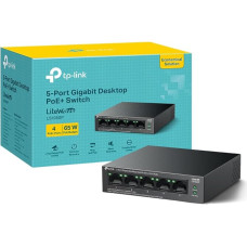 TP-Link - 5 prievadų tinklo komutatorius 10/100/1000Mbp, IEEE 802.3X srauto valdymas, palaiko QoS 802.1p/DSCP funkciją, plieninis korpusas, montuojamas ant sienos arba kompiuterio, prijungiamas prie kištukinio lizdo