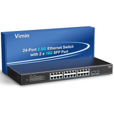 24 prievadų 2,5G nevaldomas komutatorius su 2x10G SFP, 24x 2,5G Base-T Ethernet prievadai, nevaldomas komutatorius, suderinamas su 10/100/1000Mbps, 160Gbps komutavimo pajėgumas, metalinis korpusas, be ventiliatoriaus, montuojamas į 19 colių stovą