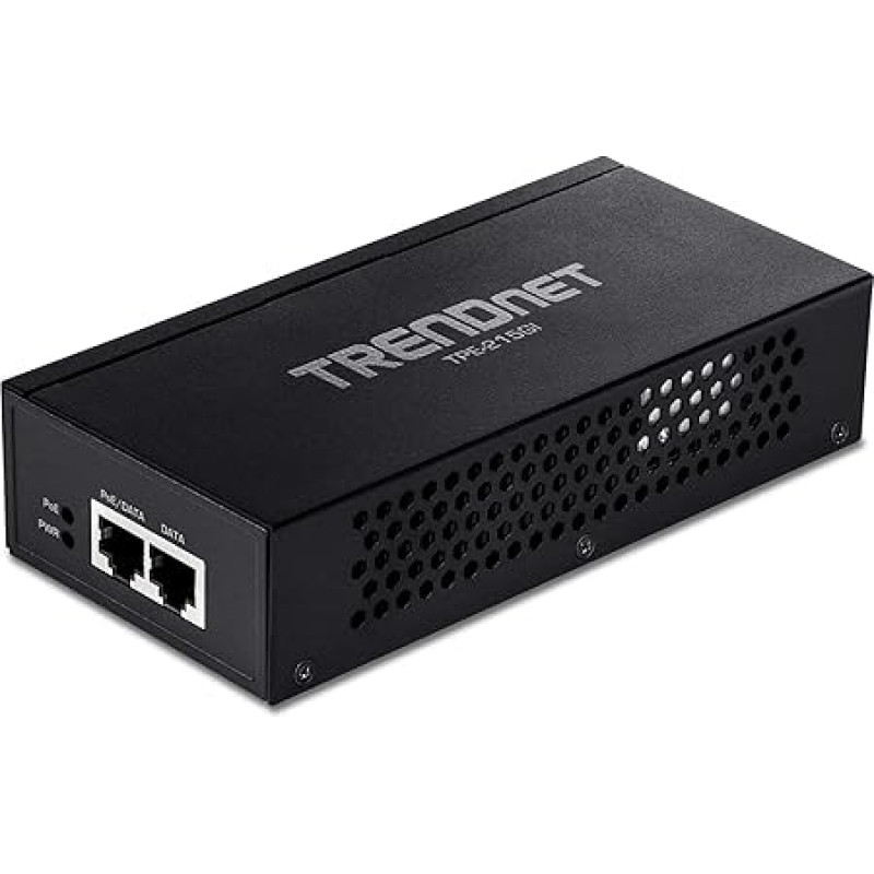 TRENDnet 2.5G PoE+ inžektorius, TPE-215GI, PoE (15,4 W) arba PoE+ (30 W), konvertuoja ne PoE prievadą į PoE+ 2.5G prievadą, suderinamas su 2.5GBASE-T, integruotas maitinimo šaltinis, PoE įrenginio tinklas iki