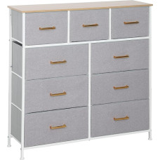 HOMCOM 9 stalčių komoda Paminkštinta dirbtinio avikailio audinio skrynia su plienine konstrukcija Patogi miegamojo prieškambario prieškambario pilka spalva