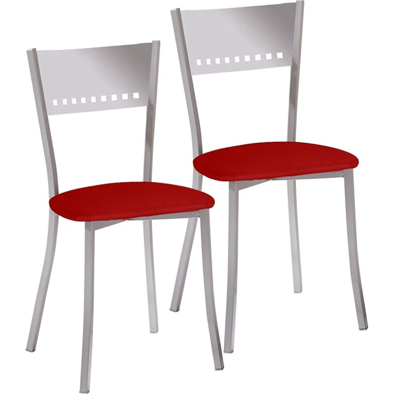 ASTIMESA 2 x metalinės kėdės su kopėčių atlošu ir paminkštinta sėdyne Aliuminio rėmas Raudona dirbtinės odos sėdynė