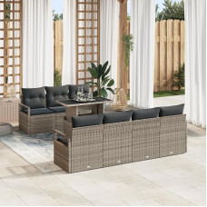 Rantry 8-teiliges Gartensofa Set mit Kissen Grau Poly Rattan, 2-Sitzer Gartensofa mit Stauraum und Kissen Grau Poly Rattan Gartenlounge Model3357502