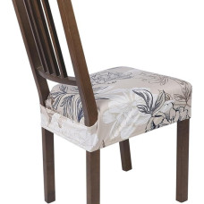SearchI Stretch Dining Room Chair Seat Covers Set of 4, Soft Removable Washable Seat Covers for Dining Room Chairs, Dining Room Seat Cover Protective Cover (Back Cover, Beige and Blue Floral Pattern)