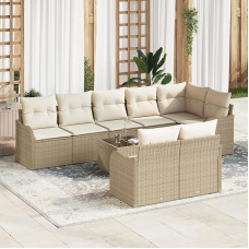 Rantry 9-teiliges Garten-Sofa-Set mit Kissen Braun Poly Rattan, 2-Sitzer Garten-Sofa mit Kissen Beige Poly Rattan Gartenlounge Modelis3345761