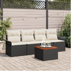 Rantry 5-teiliges Garten Sofa Set mit Kissen Schwarz Poly Rattan Akazie Gartenlounge Modelis3347257