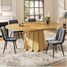 Huayz išplečiamas valgomojo stalas, virtuvės stalas, ištraukiamas stalviršis, apvalus valgomojo stalas, išplečiamas iki ovalo formos, 118-158 cm, skirtas 6 žmonėms, tinka valgomajam