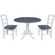 IC International Concepts Esstisch mit zwei Blättern und 2 Madrid Stühlen mit Leiterlehne, 106,7 cm, Weiß/Grau meliert