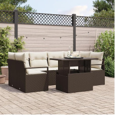 Rantry 7-teiliges Garten-Sofa-Set mit Kissen in Braun aus Poly Rattan Gartenlounge Modelis3348754