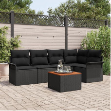 Rantry 6-teiliges Garten-Sofa-Set mit Kissen Schwarz Poly Rattan Akazie Gartenlounge Modelis3347331