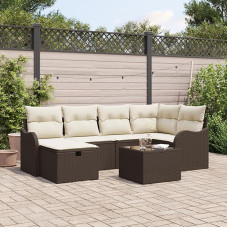 Rantry 7-teiliges Garten Sofa Set mit Kissen Braun Poly Rattan, 2-Sitzer Garten Sofa mit Kissen Braun Poly Rattan Gartenlounge Modelis3358987