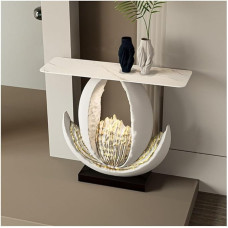 Vickyliou Entrance Table, Modern Console Table with Faux Marble Base, Narrow Sofa Table for Entrance Area, Console Table with Storage (M)