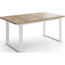 WFL GROUP Rectangular Loft Dining Table for Living Room, Loft Style Industrial Dining Table with White Metal Feet, Extendable Dining Table from 160 cm to 200 cm, Made in EU, Sonoma Oak