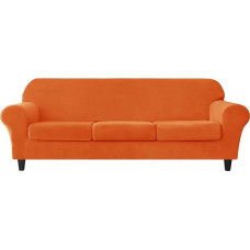CONRUSER Stretch Sofa Slipcover, minkštas aksomo sofos užvalkalas 3 pagalvėms, storas baldų apsauginis užvalkalas augintiniams ir vaikams (oranžinis, L)