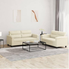 Brokky 2-TLG. Sofagarnitur mit Kissen Sofa Wohnzimmer Sitzgruppe Wohnzimmer Sofos komplektas Sofas FüR Wohnzimmer Creme Kunstlederer / 3202363